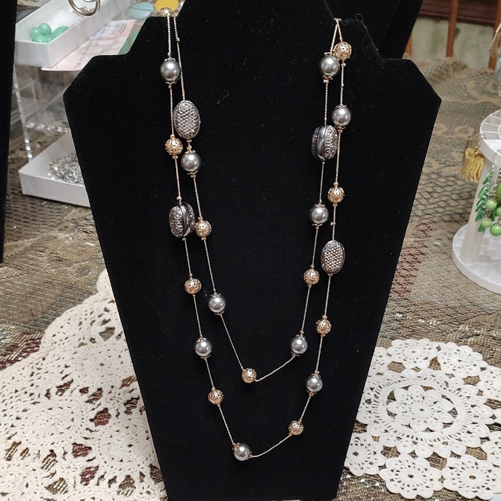 Double Strand Beaded Station Necklace